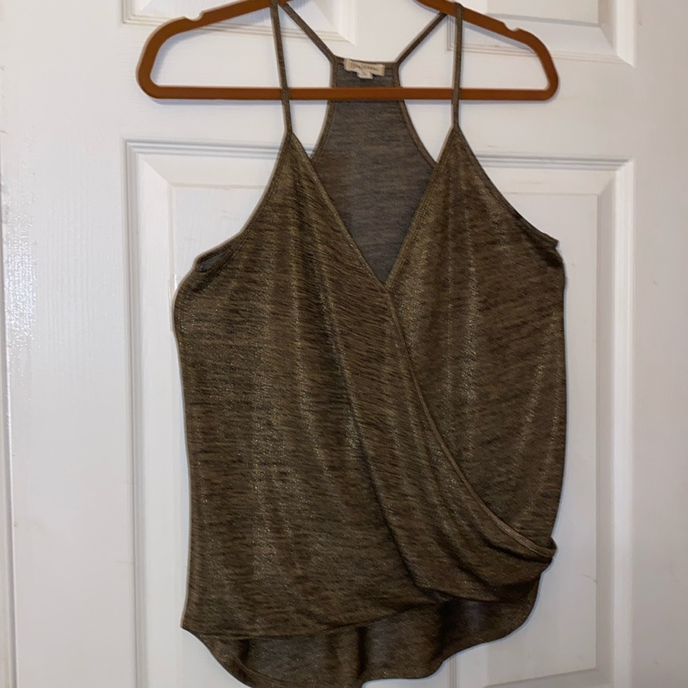 Lily Rose Women’s Draped Front Racer Back Shimmering Bronze Tank Top Size Small